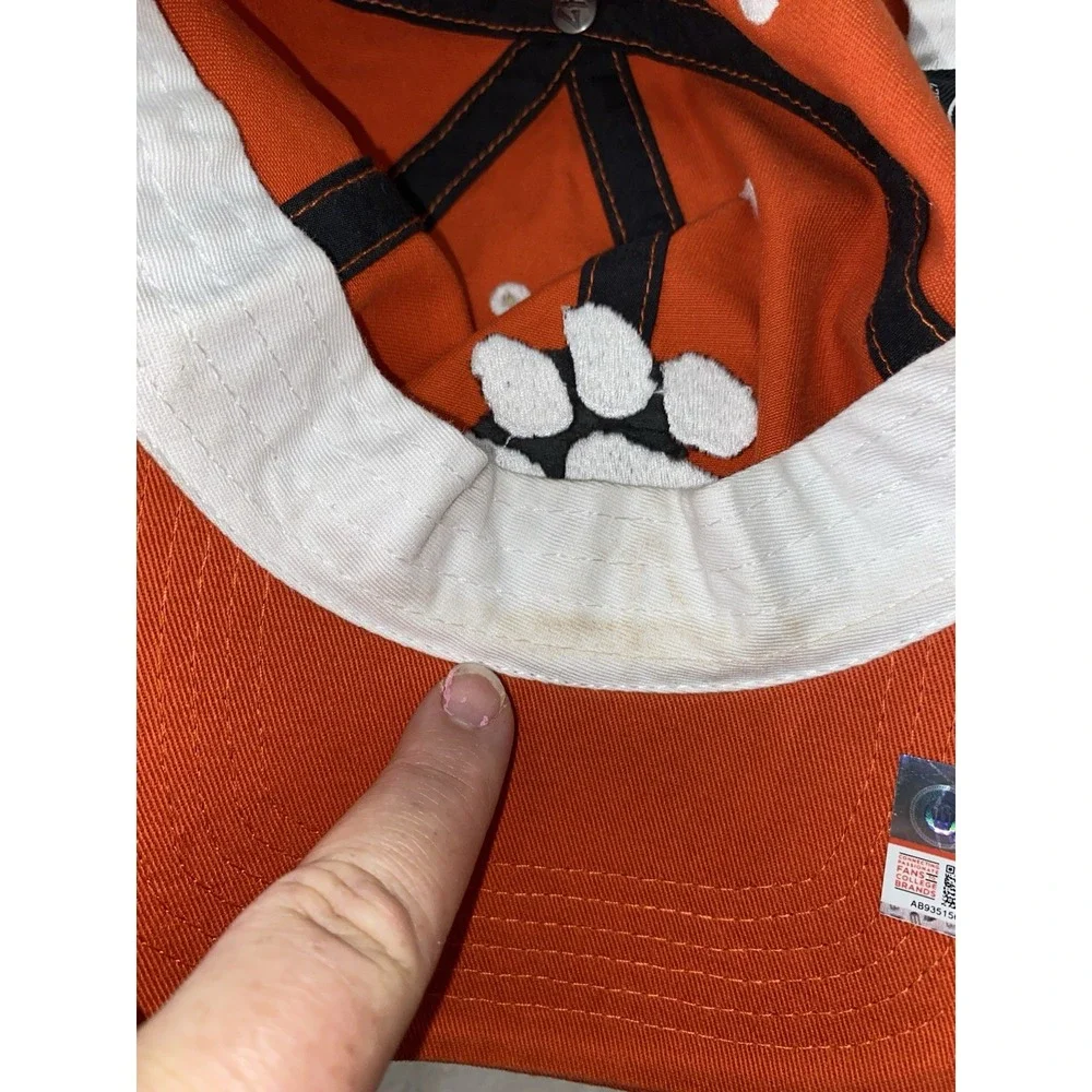 Clemson '47 Clean Up Baseball Cap Hat Strap Back Shows Wear Orange White Paw